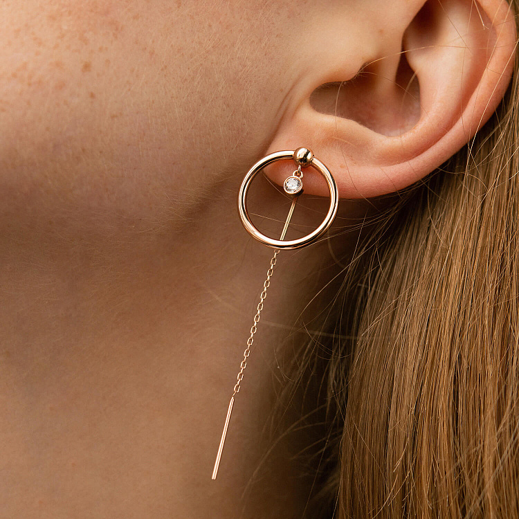 Золотые серьги - протяжки "Kamila" с фианитами с09227 от ювелирного магазина Оникс - 2