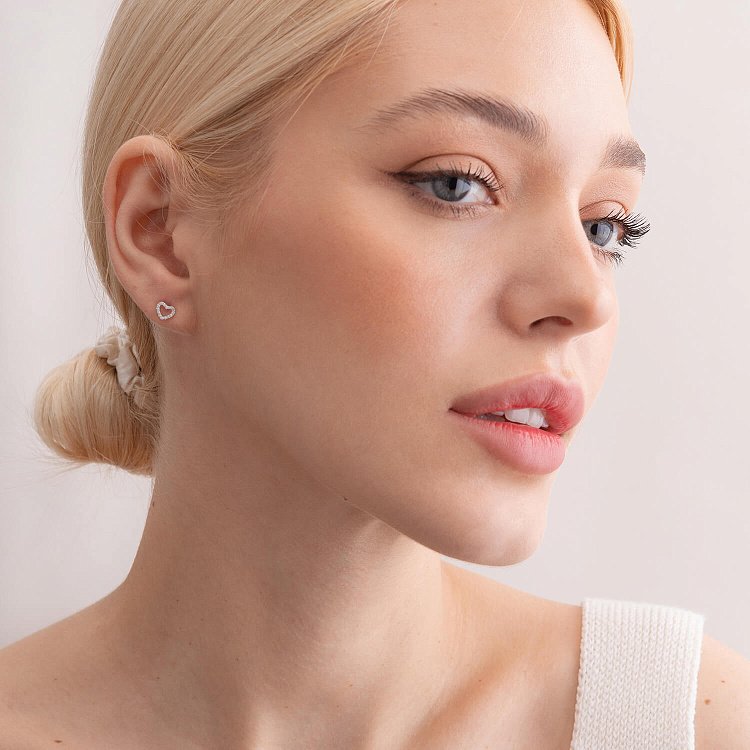 Золотые серьги - пусеты "Сердечки" с бриллиантами 317641121 от ювелирного магазина Оникс - 3