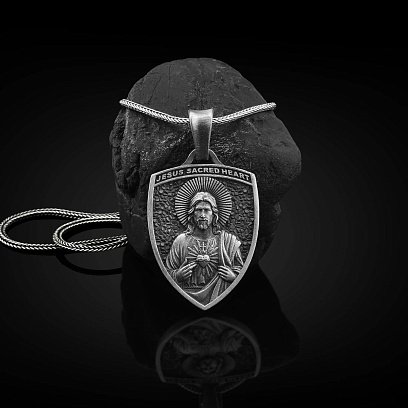 Срібний кулон "Ісус Христос Священне Серце" 133173