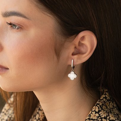 Срібні сережки "Конюшина" з перламутром 122881