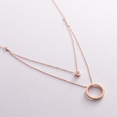 Двойное колье "Круговорот с фианитом" в красном золоте кол02107