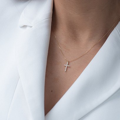 Колье "Крестик" в желтом золоте (фианиты) кол01813 №4