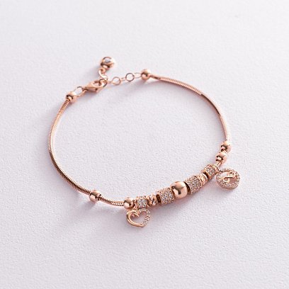 Золотой браслет "Сердце и бесконечность" с фианитами б04980