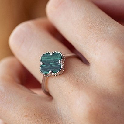 Серебряное кольцо "Клевер" (малахит) 112562 №3