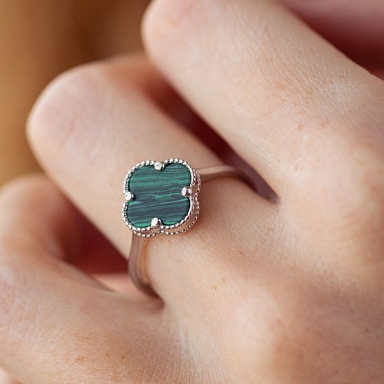 Серебряное кольцо "Клевер" (малахит) 112562 №3