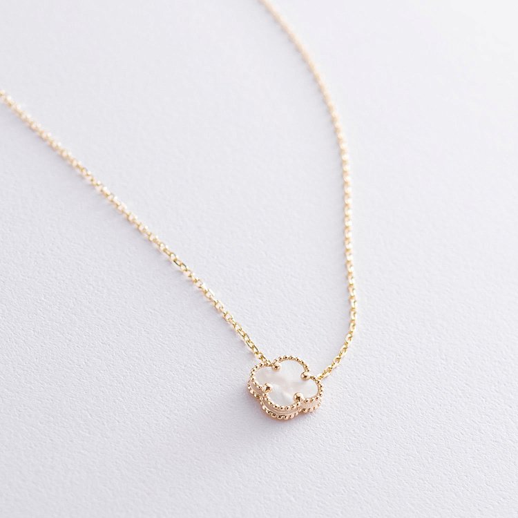 Золотое колье "Клевер" (перламутр) кол01663 от ювелирного магазина Оникс - 2