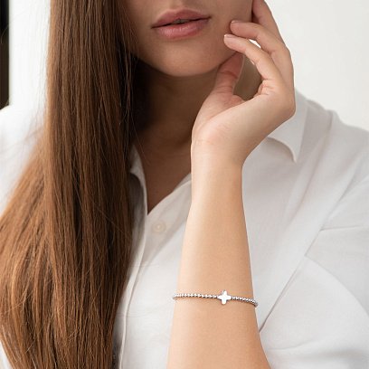 Шариковый браслет "Клевер" в белом золоте б04435 №4