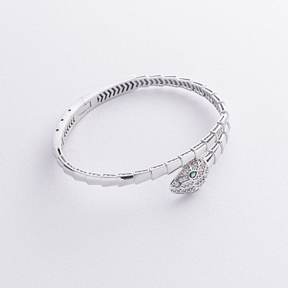 Жесткий браслет "Змея" в белом золоте (фианиты) б05512 №6