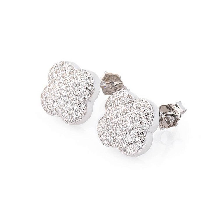 Серебряные серьги-пусеты с фианитами "Клевер" 121663 от ювелирного магазина Оникс - 2