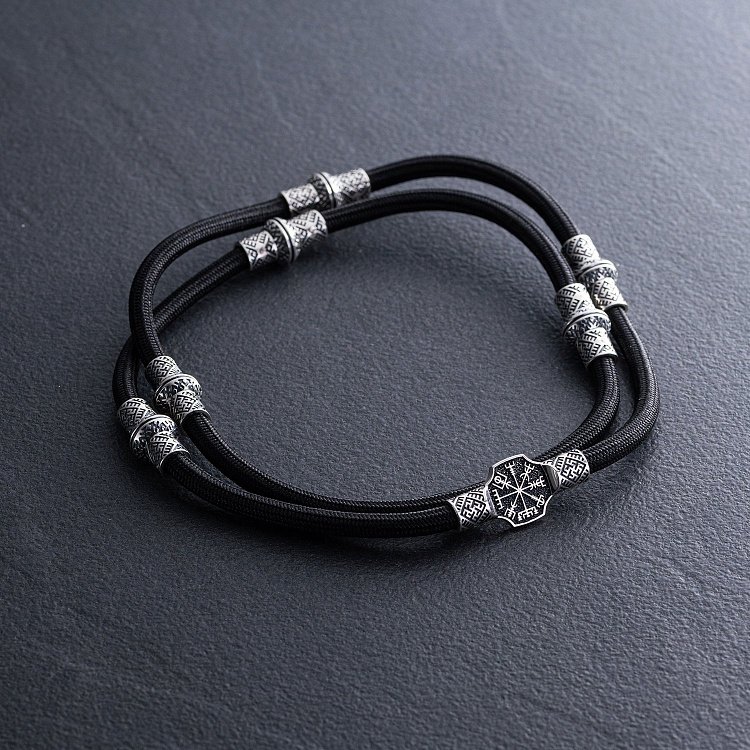 Шовковий шнурок "Вегвізир. Сварга" зі срібними вставками 985 від ювелірного магазину Онікс