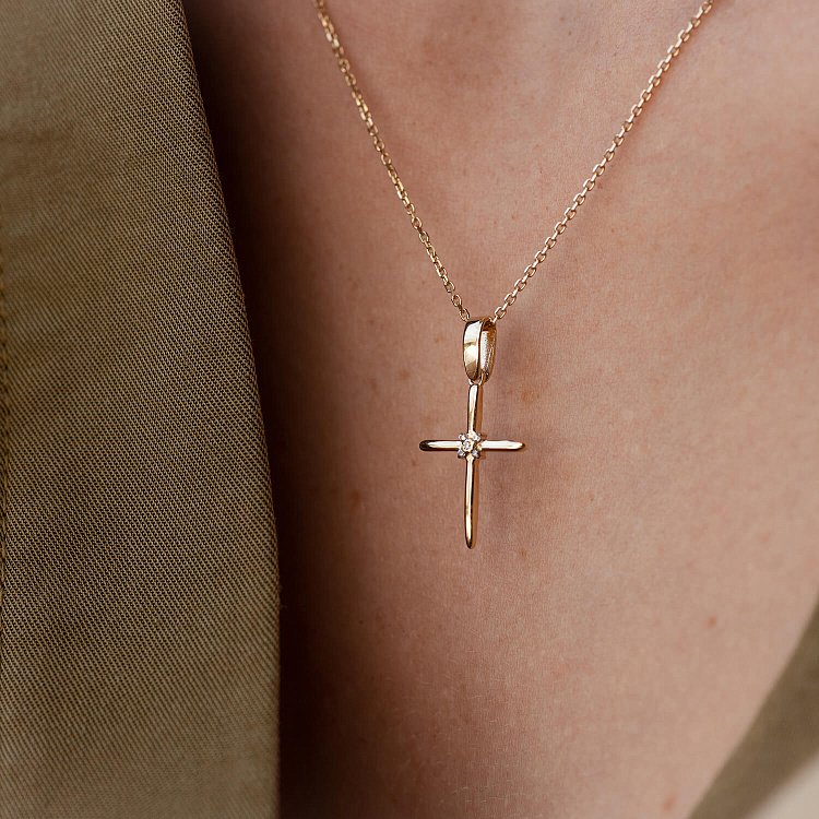 Золотое колье "Крестик" с фианитами кол02194 от ювелирного магазина Оникс