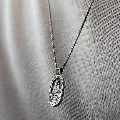 Серебряный кулон "Николай Чудотворец. Отче наш" (эбеновое дерево) 1182 №4