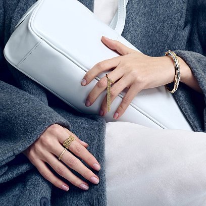 Жесткий браслет из трех цветов золота (фианиты) б04495 №7