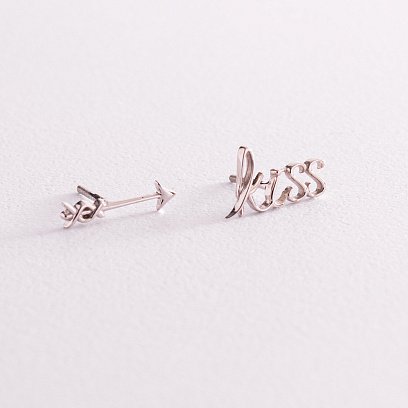 Сережки - пусети "Kiss" у білому золоті с07674 №4