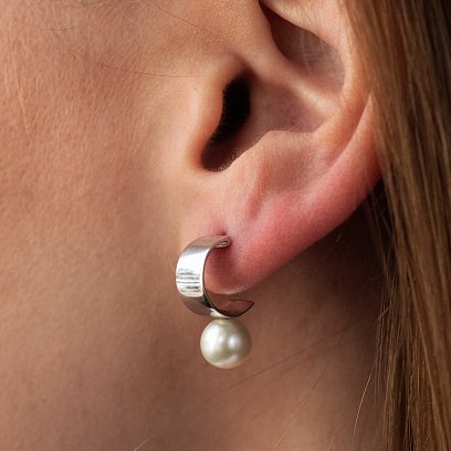 Срібні сережки - пусети "Дарла" з перлами 7071 №6