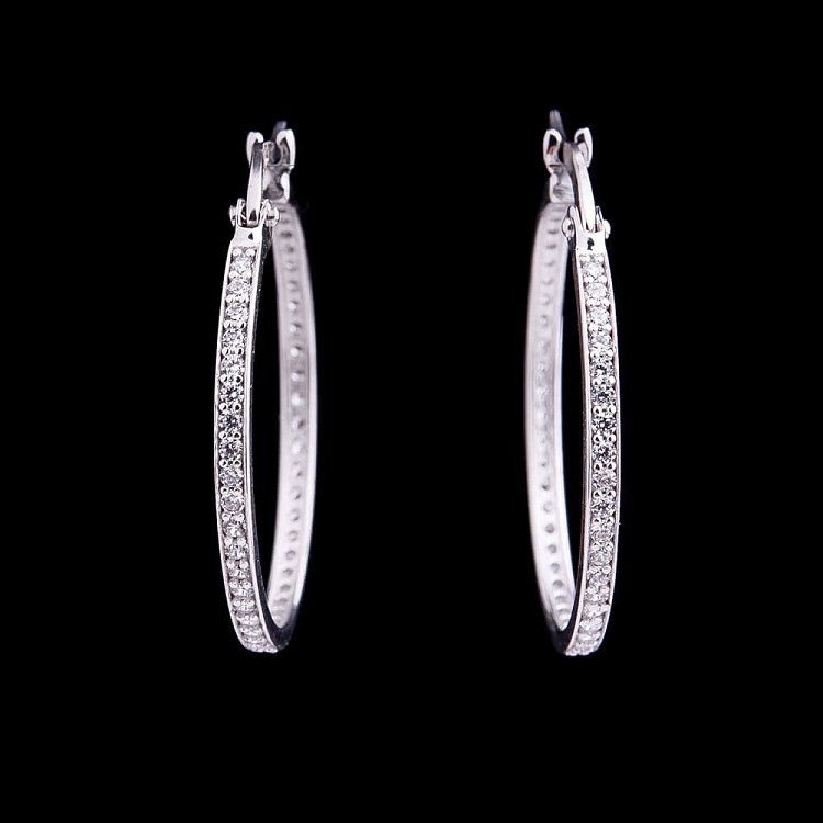 Сережки "Кільця" з фіанітами з білого золота с03865 від ювелірного магазину Онікс - 2