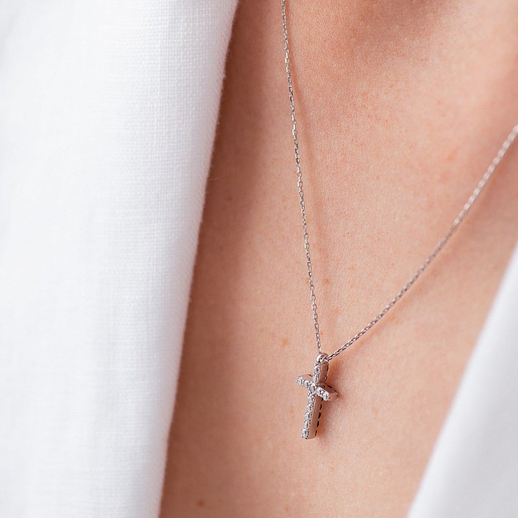 Золотое колье с крестиком (черные и белые фианиты) кол00816 от ювелирного магазина Оникс - 10