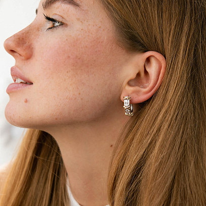 Серьги "Rosie" с фианитами (белое, желтое золото) с09225 №2