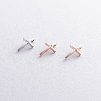 Крестик в белом золоте с бриллиантом пб0318м №3