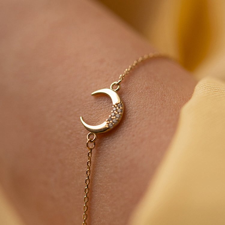 Браслет "Лунница" в желтом золоте (фианиты) б05099 от ювелирного магазина Оникс - 1