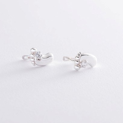Серебряные серьги "Ножки младенца" с фианитами 121642 №3
