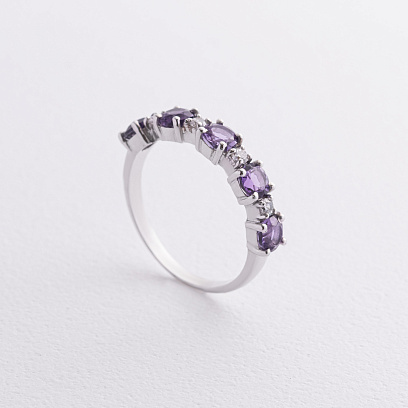 Серебряное кольцо с аметистом и фианитами 1844/1p-AMET