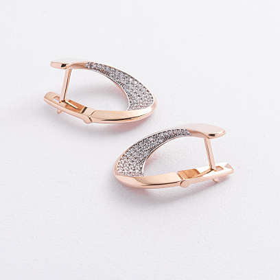 Золотые серьги "Капельки" с фианитами с08521 №3