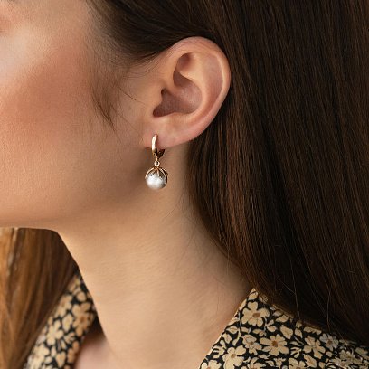 Сережки в червоному золоті (культ. прісн. перли) с08584 №2