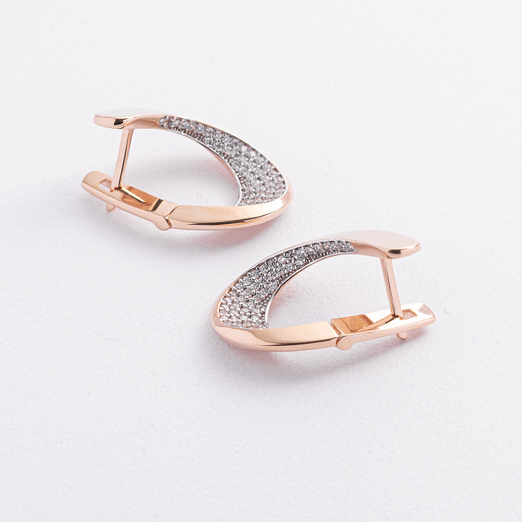 Золотые серьги "Капельки" с фианитами с08521 от ювелирного магазина Оникс - 2