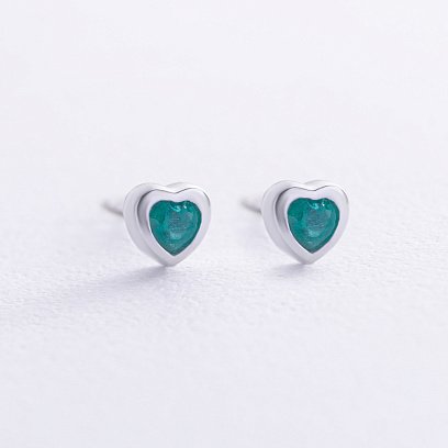 Золотые серьги - пусеты "Сердечки" с изумрудами сб0530gl