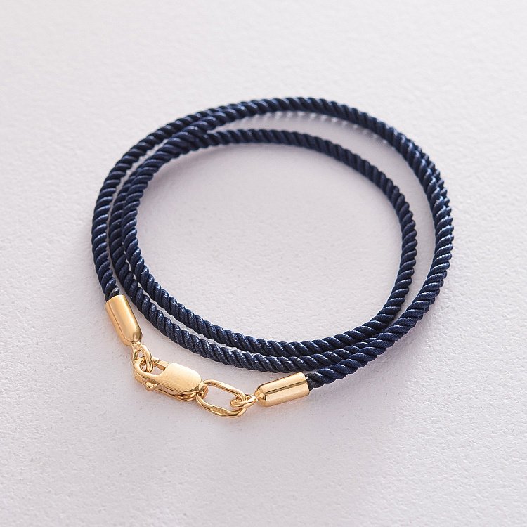 Шовковий синій шнурок зі срібною позолоченою застібкою (2 мм) 18697 від ювелірного магазину Онікс