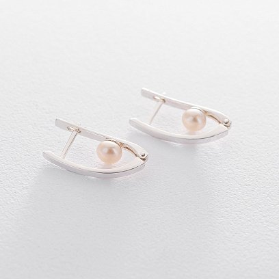 Срібні сережки з культ. прісн. перлами 12975