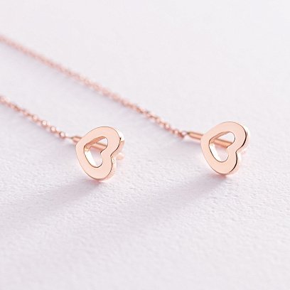 Золоті сережки - протяжки "Сердечки" с07593 №3