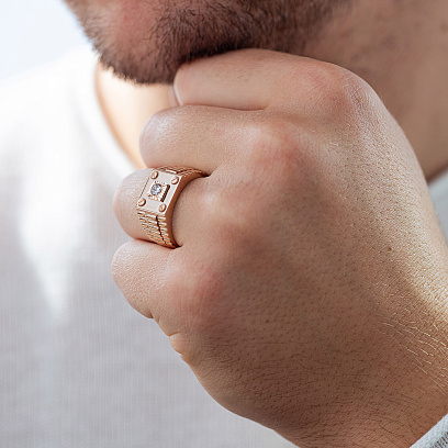 Чоловіча золота печатка з фіанітом к08222 №2