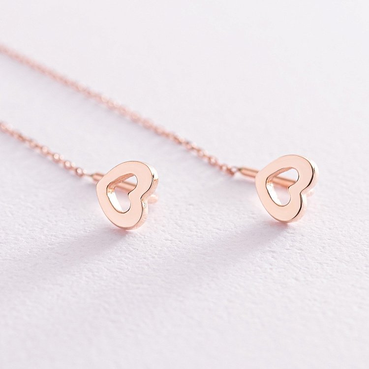 Золоті сережки - протяжки "Сердечки" с07593 від ювелірного магазину Онікс - 2