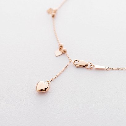 Золотой браслет на ногу с сердечками б03644 №2