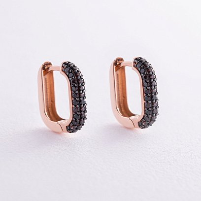 Золоті сережки "Беата" (коричневі фіаніти) с08198