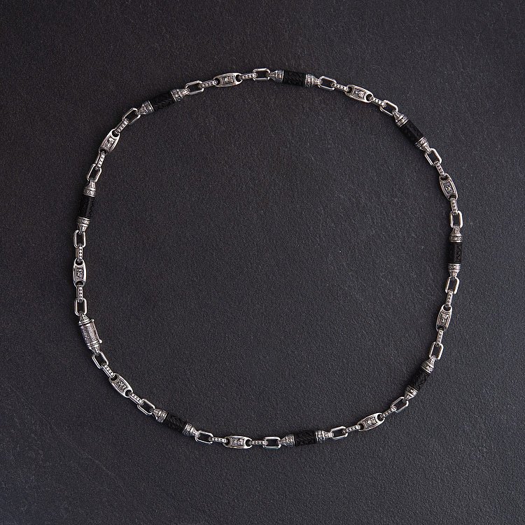 Чоловічий срібний ланцюжок "Спаси і збережи" з ебеновим деревом 810 від ювелірного магазину Онікс - 2