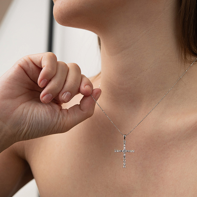 Хрестик у білому золоті з діамантами пб0368cha від ювелірного магазину Онікс - 5