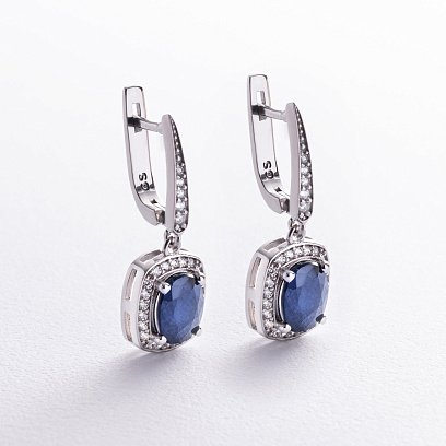 Серебряные серьги с сапфирами и фианитами GS-02-060-3110