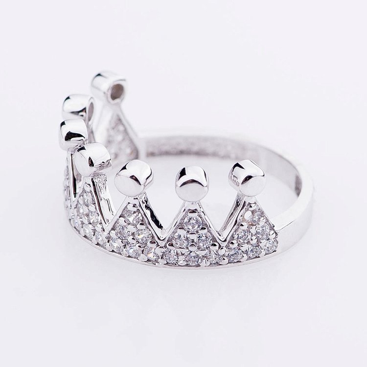 Золота каблучка "Корона" з фіанітами к04666 від ювелірного магазину Онікс - 1