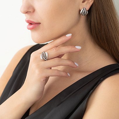 Золотые серьги с черными и белыми бриллиантами с723A1 №2