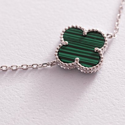 Срібний браслет "Конюшина" з малахітом 14872 №3