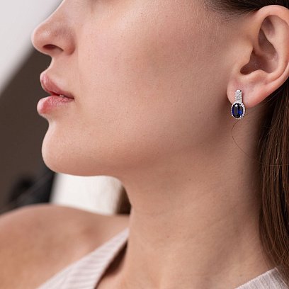 Серебряные серьги с сапфирами и фианитами 2920/9р-HSPH №2