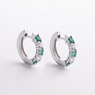 Сережки - кільця в білому золоті (діаманти, смарагди) сб0729ri от ювелирного магазина Оникс