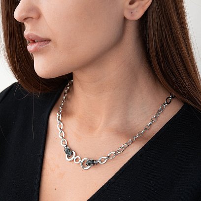 Кольє "Пантера" в білому золоті (чорні фіаніти) кол02040 №2