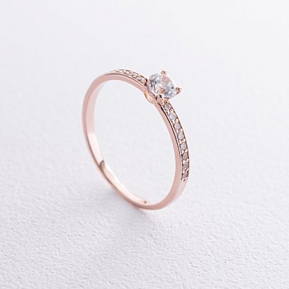 Золотое помолвочное кольцо "Сердечко" (фианиты) к07598