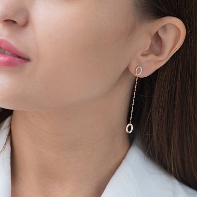 Золоті сережки на ланцюжку (фіаніти) с07269