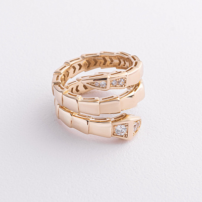 Кольцо "Змея" в желтом золоте (фианиты) к08401 №3