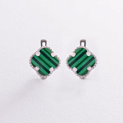 Срібні сережки "Конюшина" синт. малахіт 121589
